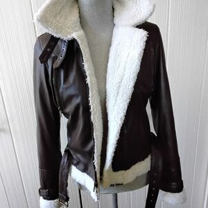 Womens REAL LEATHER zip Front Jacket, Size XS